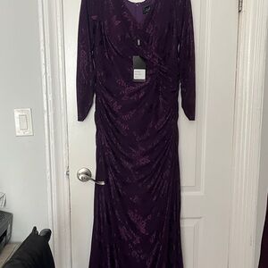 La Femme Deep Purple Long Sleeve Dress